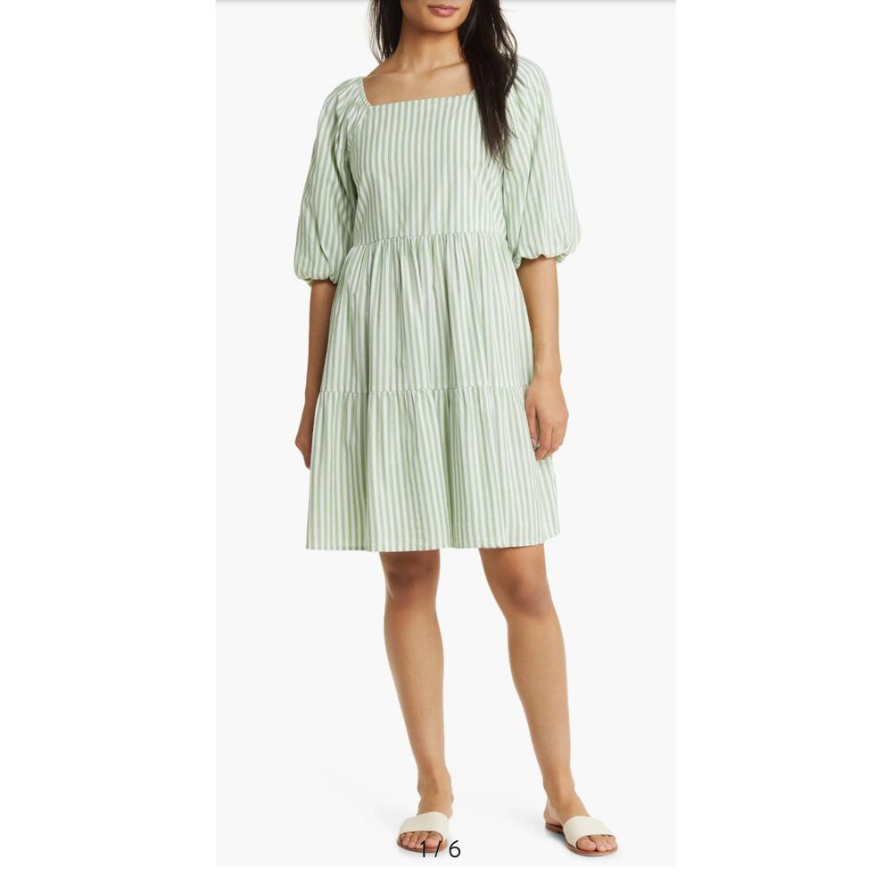 Beachlunchlounge Green Stripe Open Back Bow Dress XL Cotton Blend Summer Casual